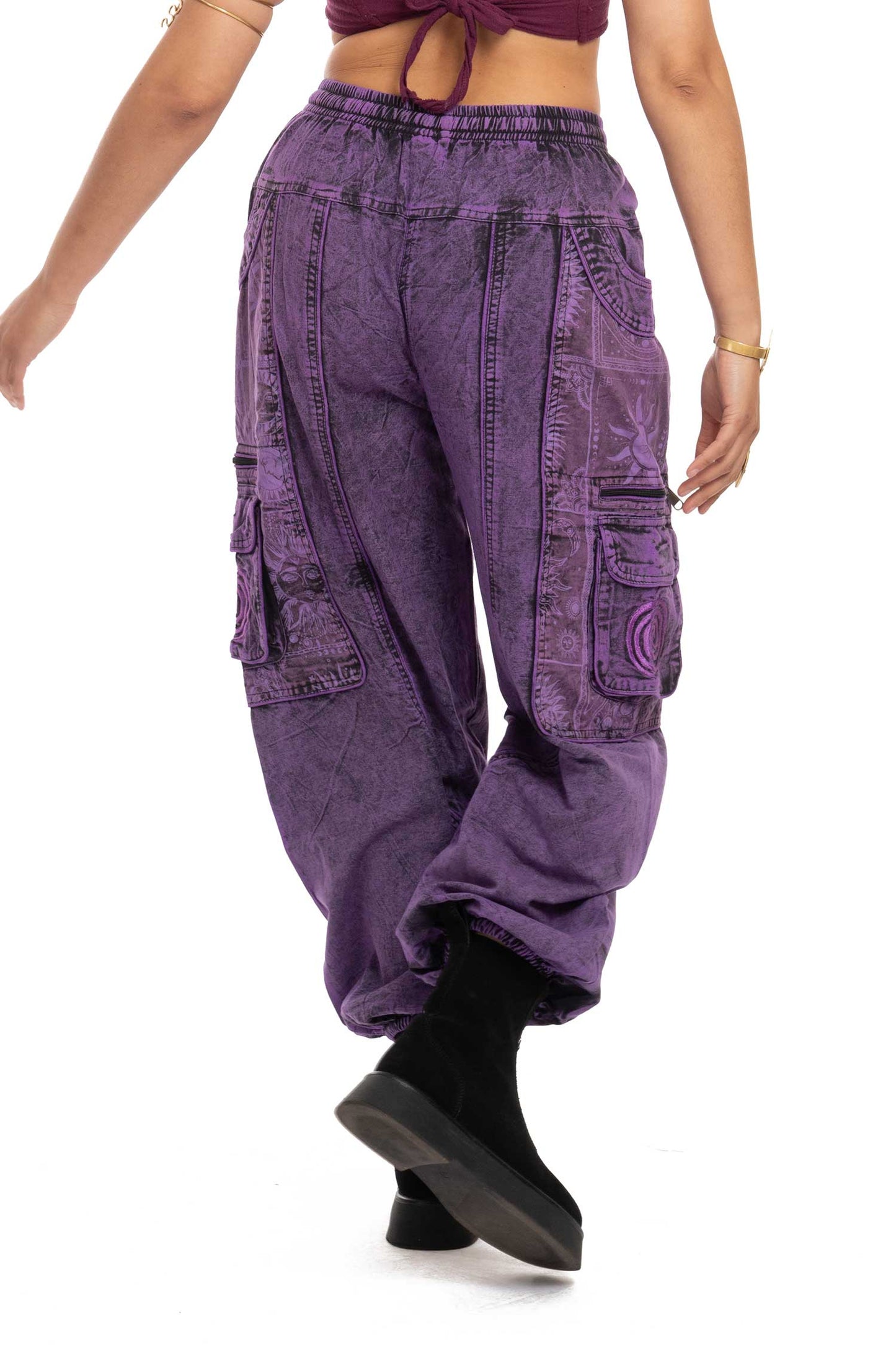 Stonewash Sun and Moon Print Trousers