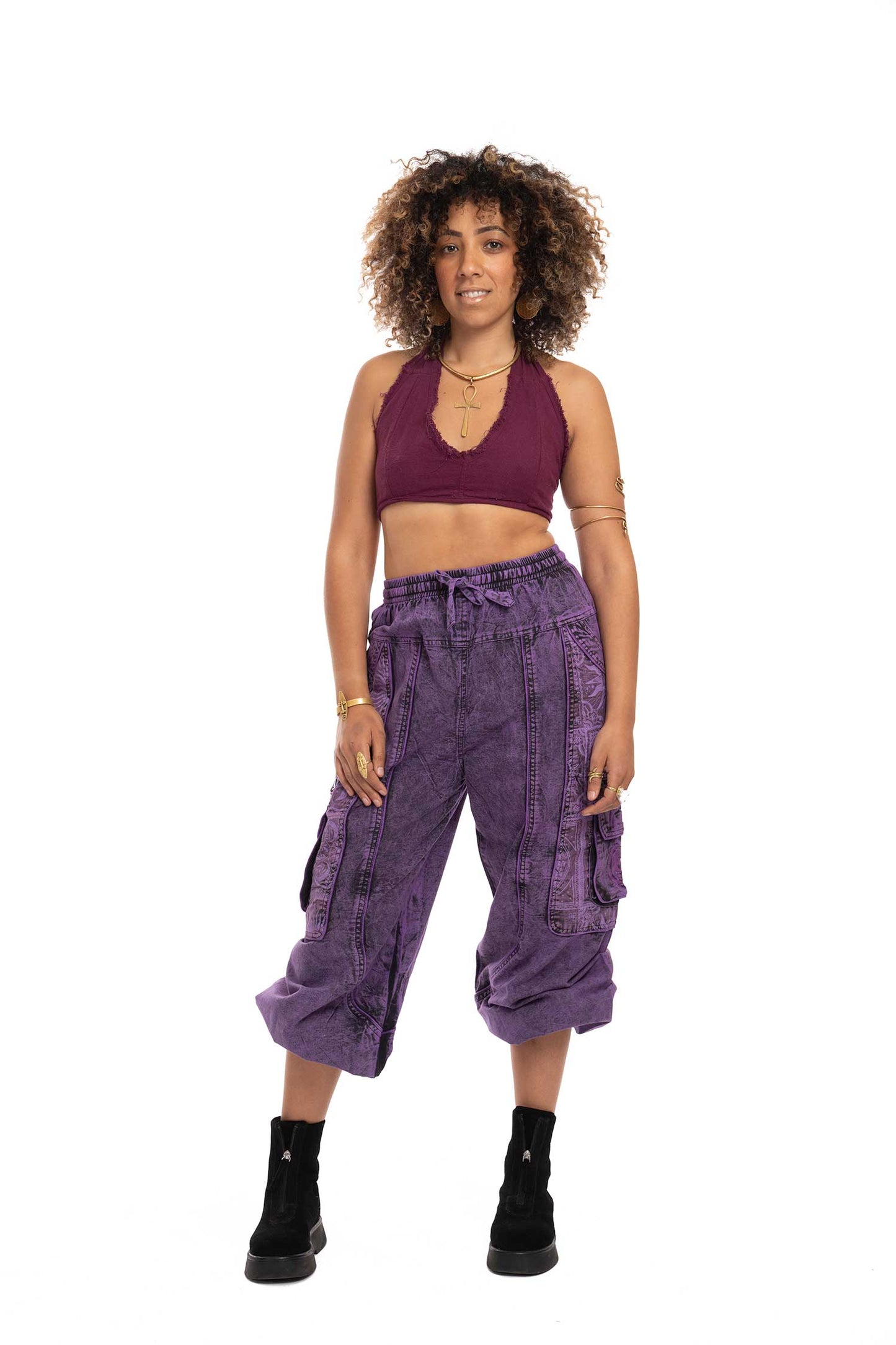 Stonewash Sun and Moon Print Trousers