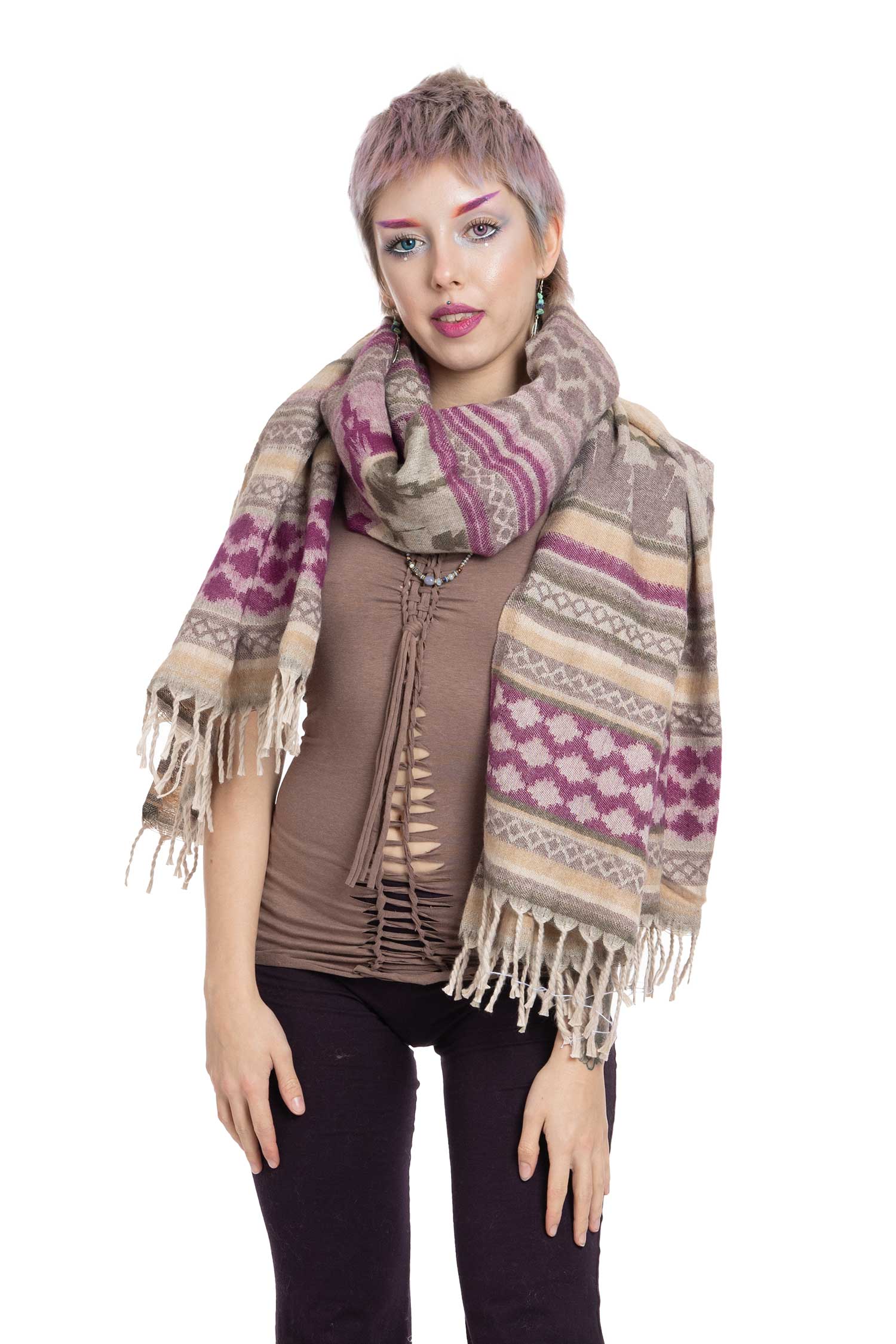 Pastel Colours Geometric Shawl Scarf - Candy Cane Shawl (ROKCCS) by Altshop UK