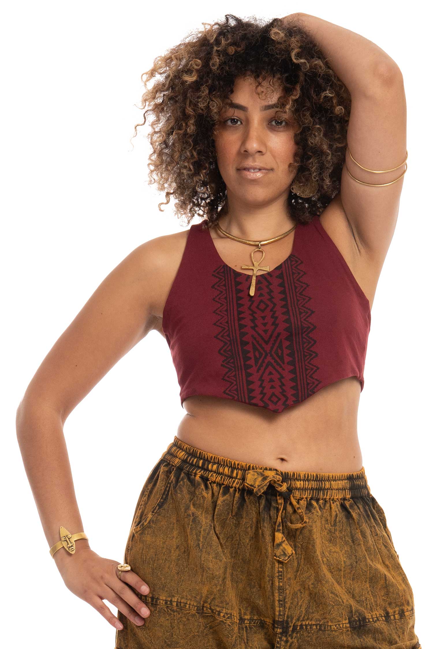 Tribal Triangle Bra Top in Burgundy — available in sizes S, M, L, XL, 2XL