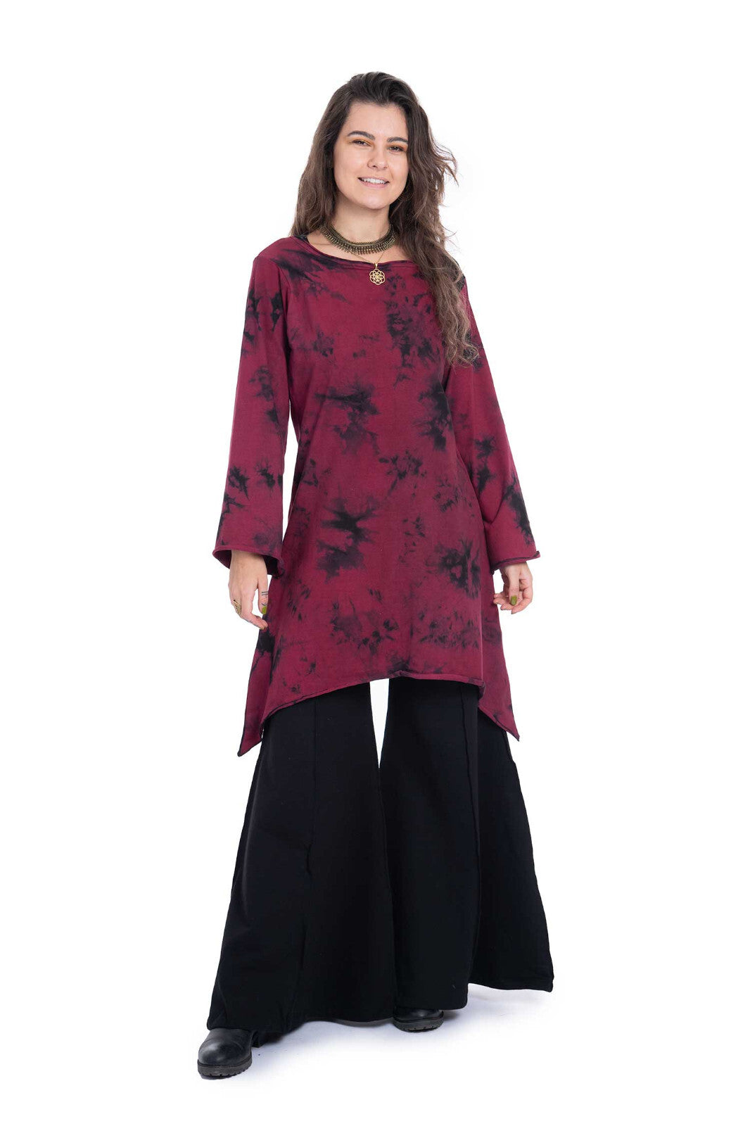 Tie Dye Tunic Dress in Red — available in sizes S, M, L, XL, 2XL