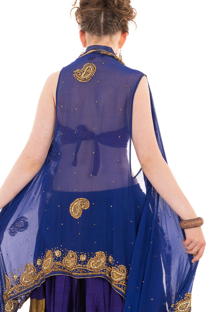 Floaty Sparkly Sheer Sequin Cardigan in Royal Blue