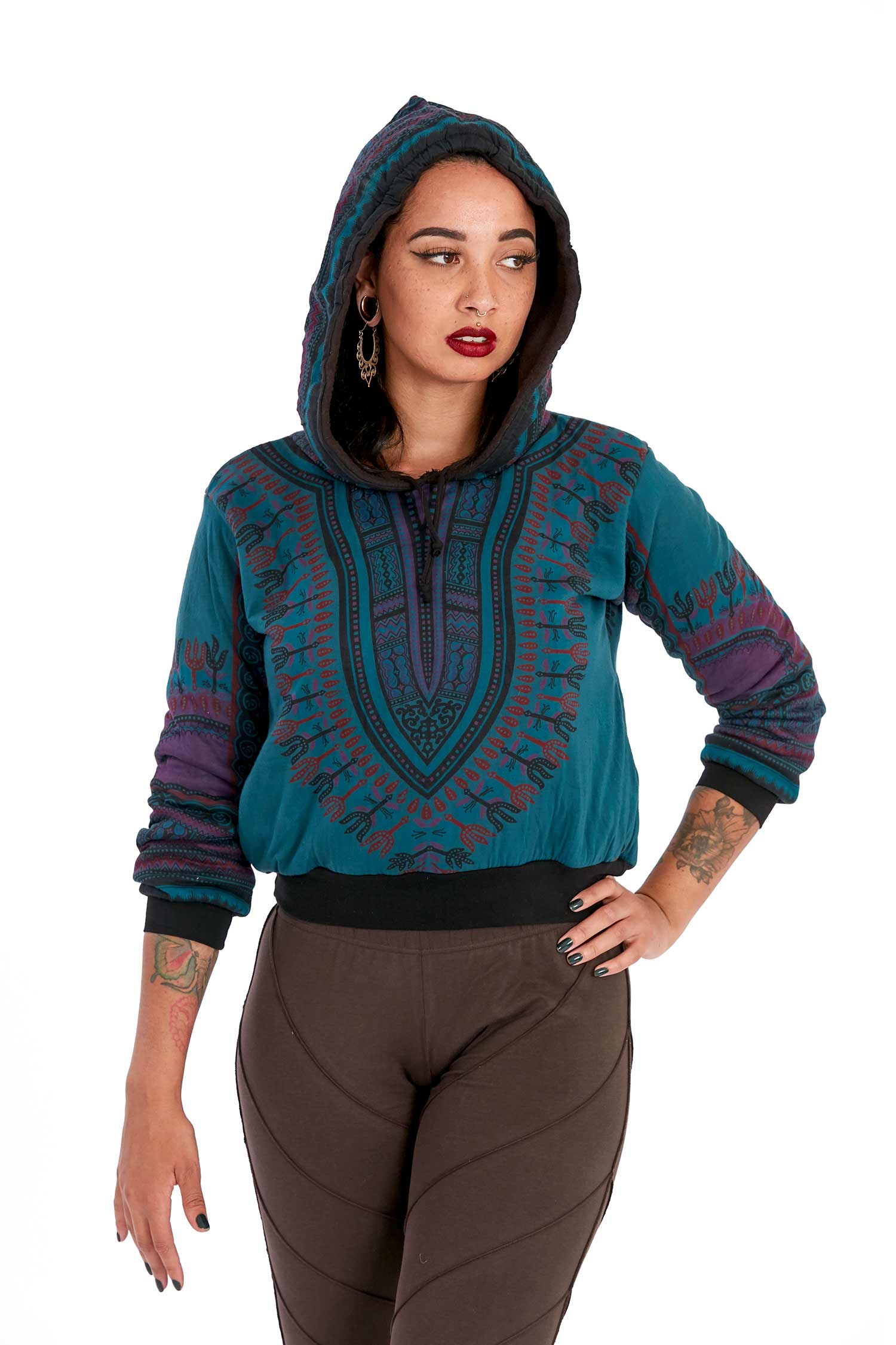 Dashiki Hooded Jumper, Afrocentric Hoodie - Cropped African Hoodie (ROKAFHO) by Altshop UK