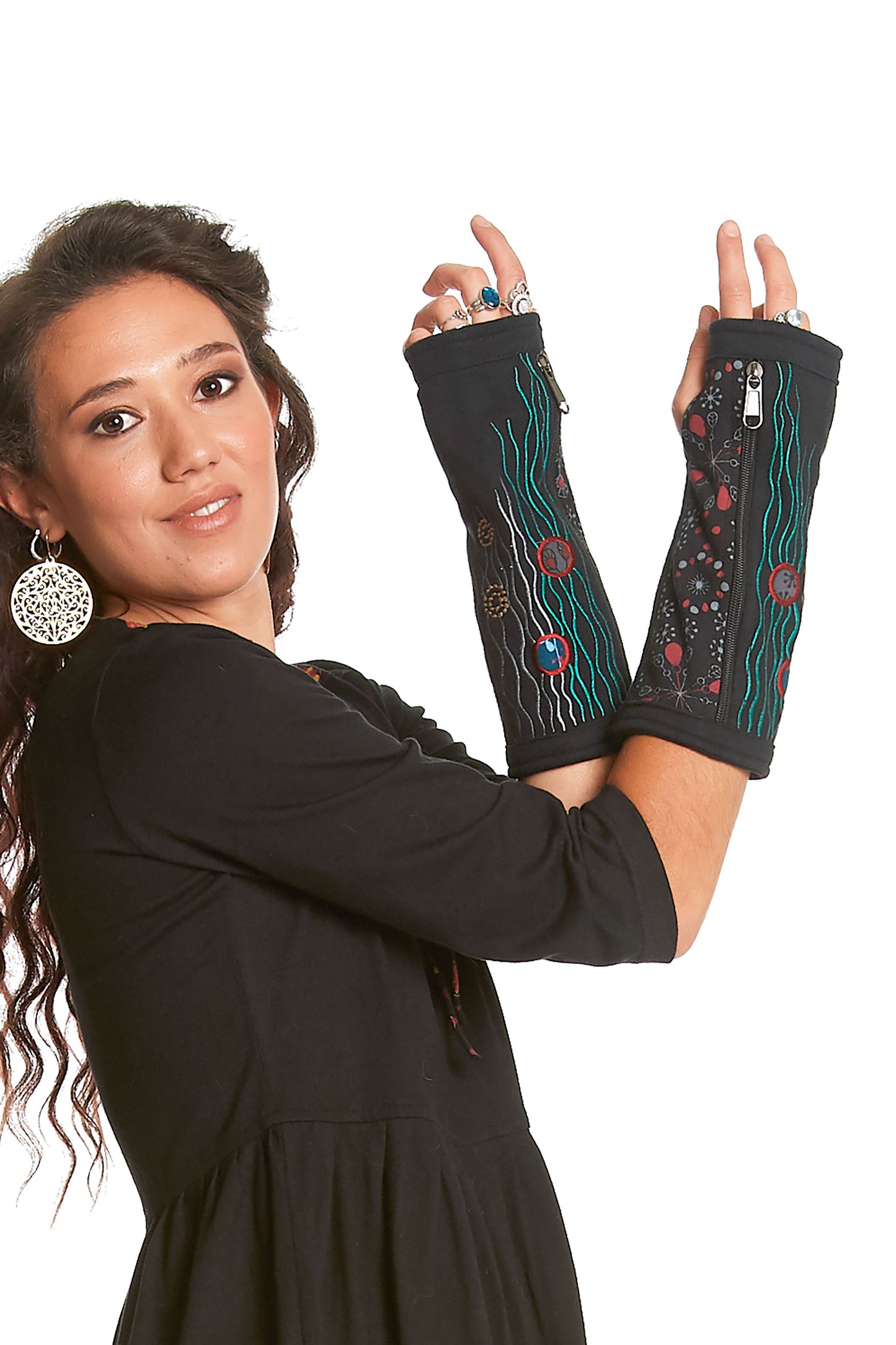 Hippy Armwarmers with Stash Zipper Pocket and Thumbholes