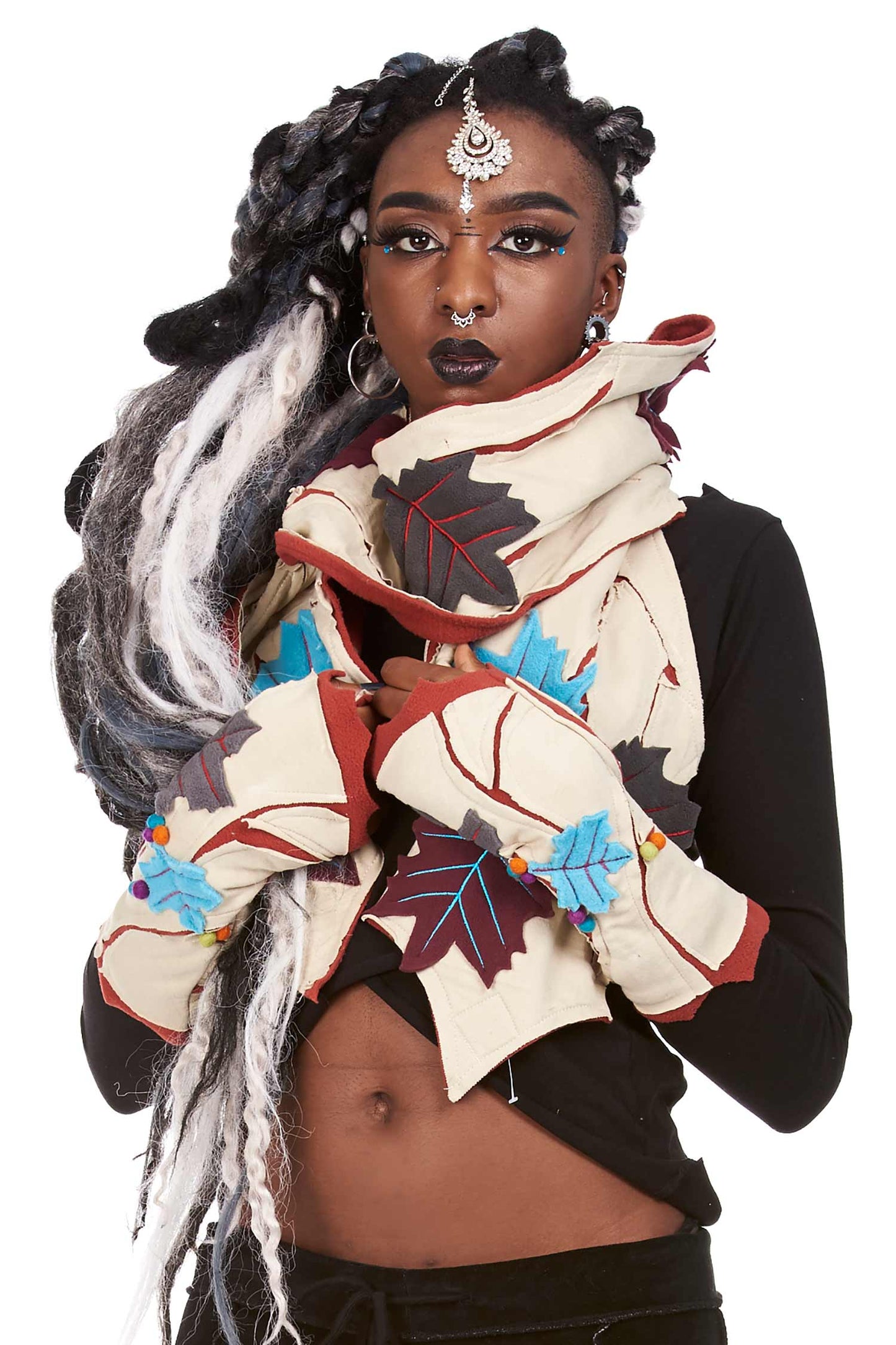 Boho Hippy Scarf, Faerie Leaf Fleece Winter Scarf