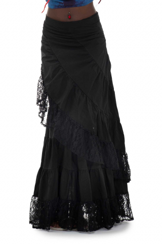 Cotton and Lace Boho Wrap Skirt in Black - Long Boho Lace Skirt (DEVBOHS) by Altshop UK