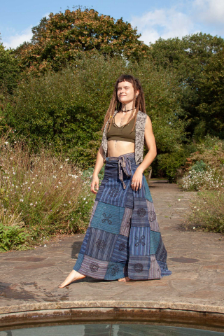 Long Earthy Hippy Patchwork Wrap Skirt in Blue -  Earth Skirt (DSCN27817) by Altshop UK