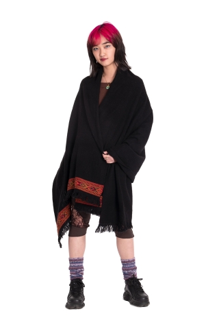 Oversize Boho Cotton Wool Scarf, Hippy Shawl Wrap Blanket in Black - Tribal Shawl (ROKTRIBS) by Altshop UK