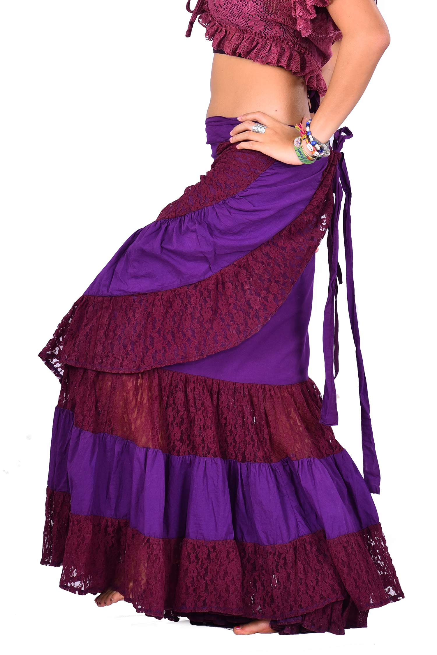 Long Gypsy Boho Skirt, Hippy Lace Wraparound Skirt | Altshop UK