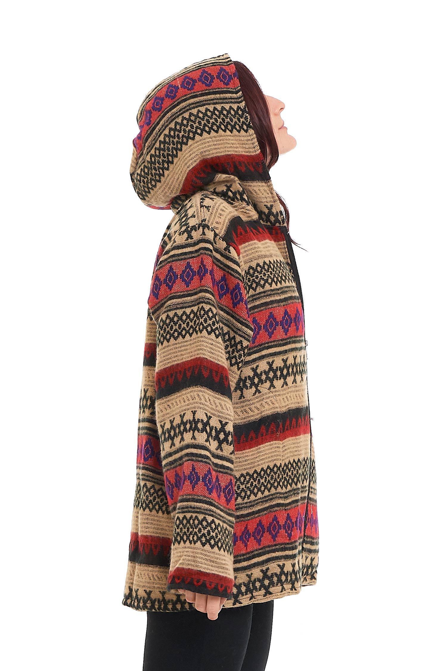 Scandinavian Geometric Woven Hippy Jacket With Hood | Altshop UK