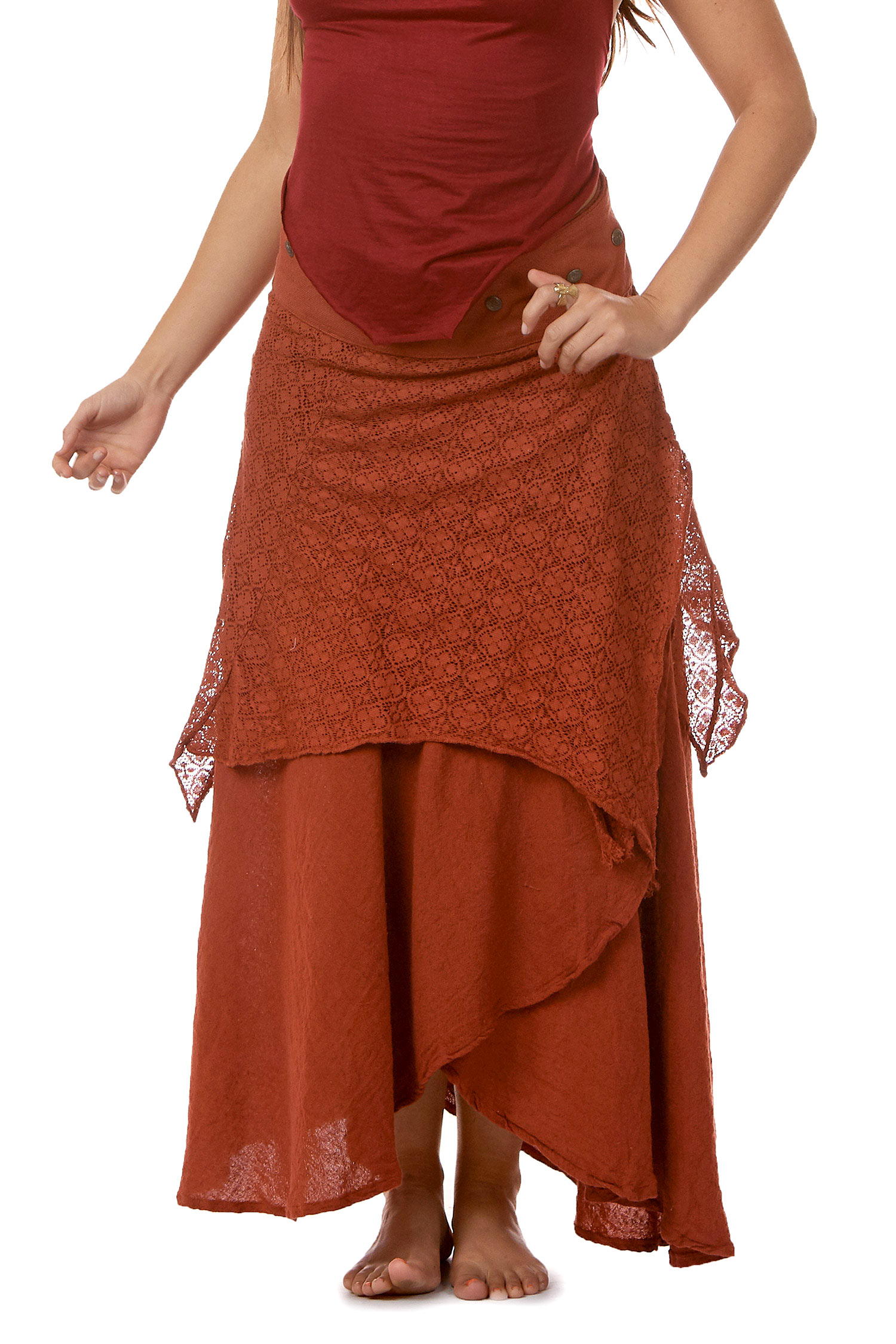 Jute and Lace Long Layered Goa Skirt | Altshop UK