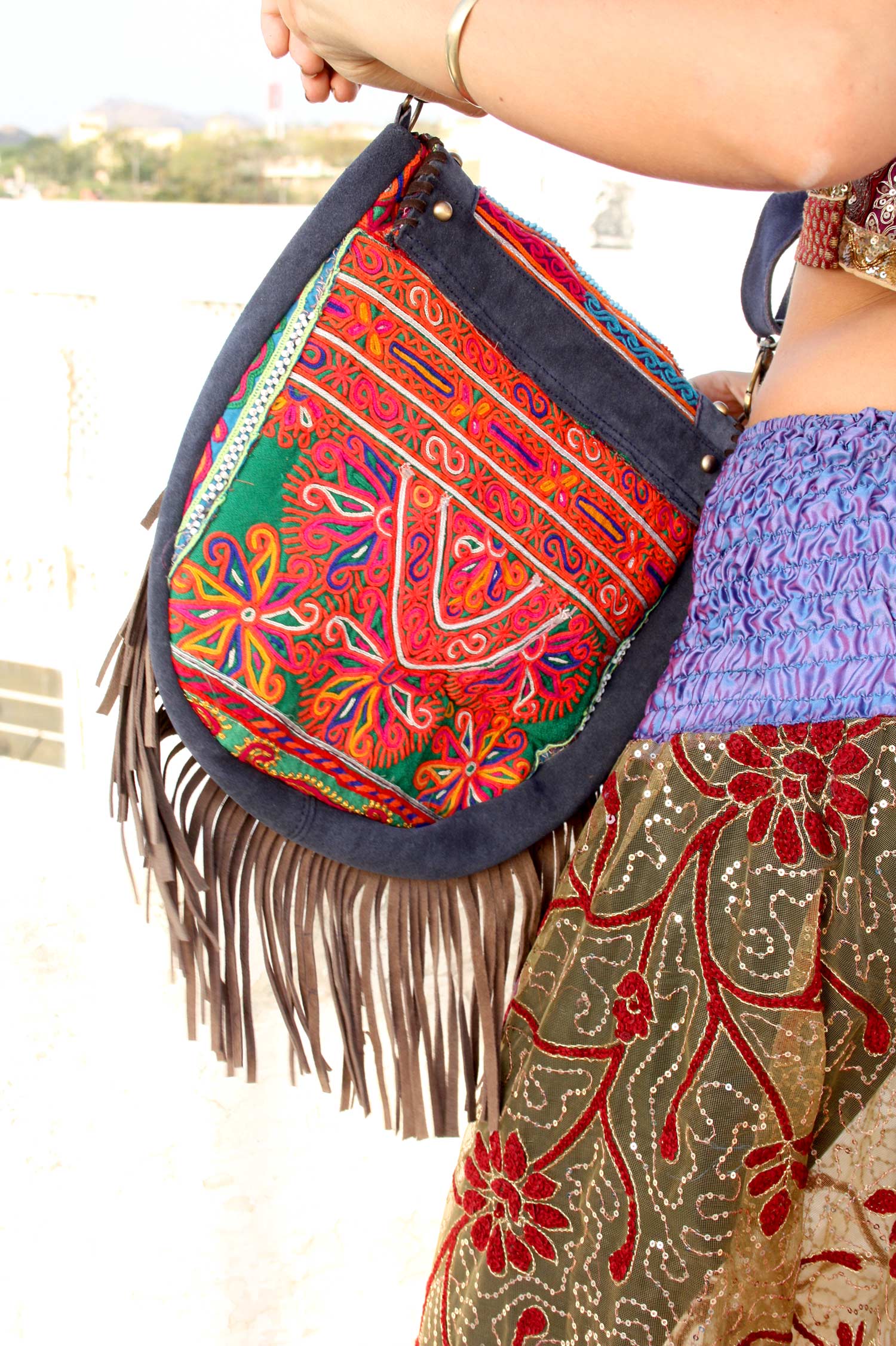 Leather Banjara Bag, Boho Embroidered Hippy Handbag | Altshop UK
