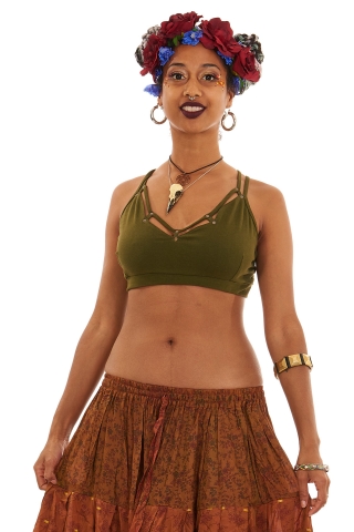 Cotton Goa Festival Bikini Crop Top in Green - Starburst Bra (DEVSTARB) by Altshop UK