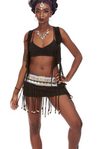 Tribal Banjara Skirt, Beaded Kuchi Coin Belt Mini Skirt - Banjara Skirt (DMAFGB) by Altshop UK