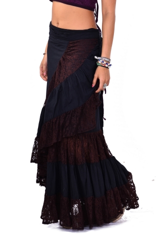 Long Gypsy Boho Skirt, Hippy Lace Wraparound Skirt | Altshop UK