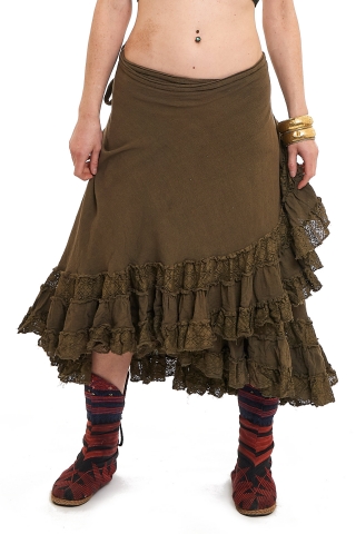 Jute and Lace Boho Wrap Skirt in Green - Jute Lucy Skirt (ROKJLWR) by Altshop UK