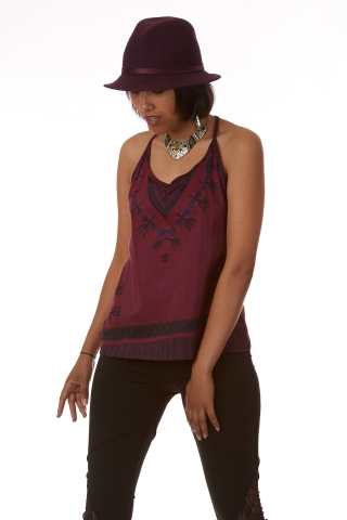 African Print Top, Dashiki Hippy Vest Top in Burgundy - African Luppi Top (ROKLAST) by Altshop UK