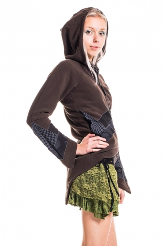 Pixie Ringmaster Jacket, hippie hooded fleece jacket - Stone