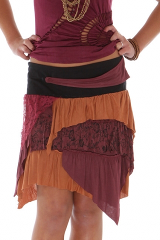 Ragged Pixie Skirt, festival fairy skirt - Indian Red & Chestnut